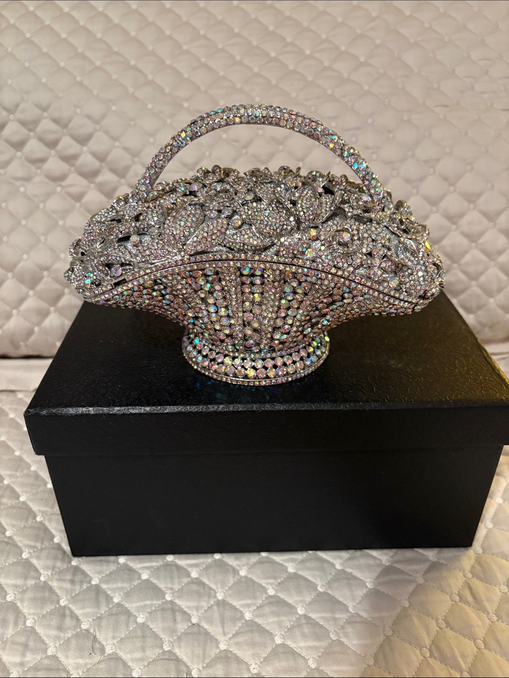 Crystal-Embellished Silver Evening Clutch Bag